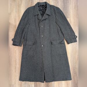 Vintage Christian Dior Monsieur Gray Black Wool Houndstooth Topcoat
